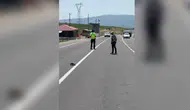 Polis yolun karşısına geçen kaplumbağa için trafiği durdurdu