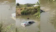 Nehre düşen otomobilin sürücüsü kendi çabasıyla kurtuldu