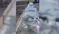Kars'ta soğuk hava nedeniyle su savakları dondu