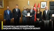 Pazarcıklılar Derneği’nden Başkan Görgel’e teşekkür beratı