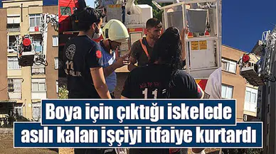 Boya için çıktığı iskelede asılı kalan işçiyi itfaiye kurtardı