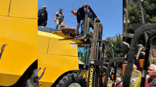 Biçerdöverin deposunda mahsur kalan sürücü kurtarıldı