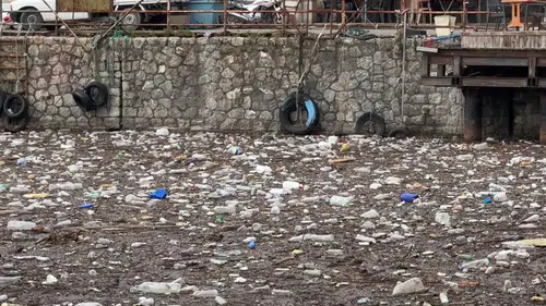 Zonguldak Limanı, sağanakla denize taşınan atıklarla kaplandı