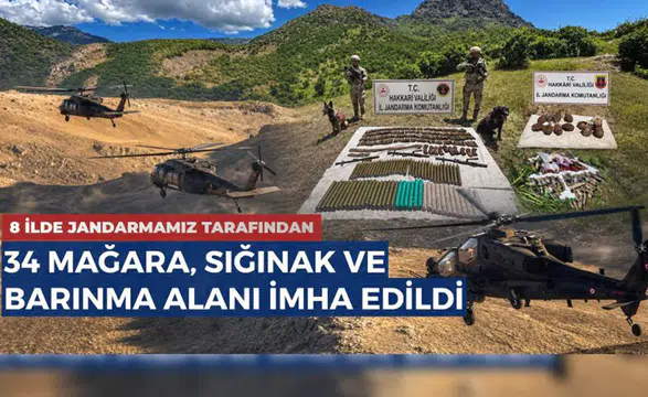 8 ilde jandarma operasyonu! 34 mağara ve sığınak imha edildi