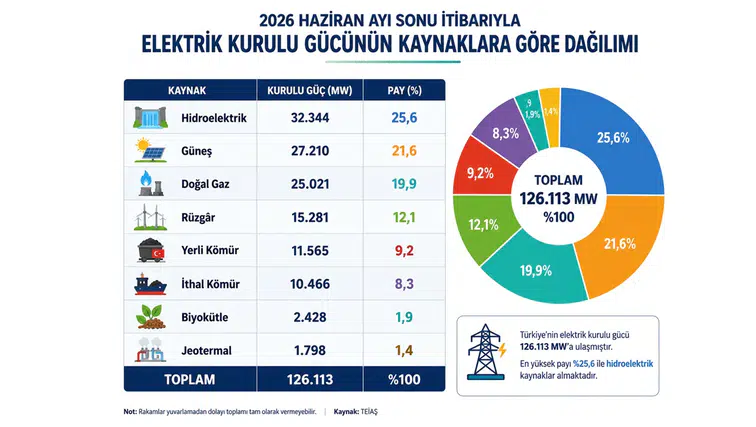 Türkiye’nin elektrik kurulu gücü 126 bin megavatı aştı