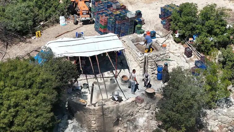 Çiftçiler, yetiştirdikleri üzümleri geleneksel yöntemle pekmeze dönüştürüyor