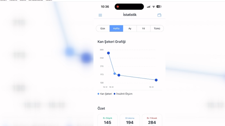 Yapay zeka, kan şekeri değerini giriyor, insülin dozu ekranda görünüyor