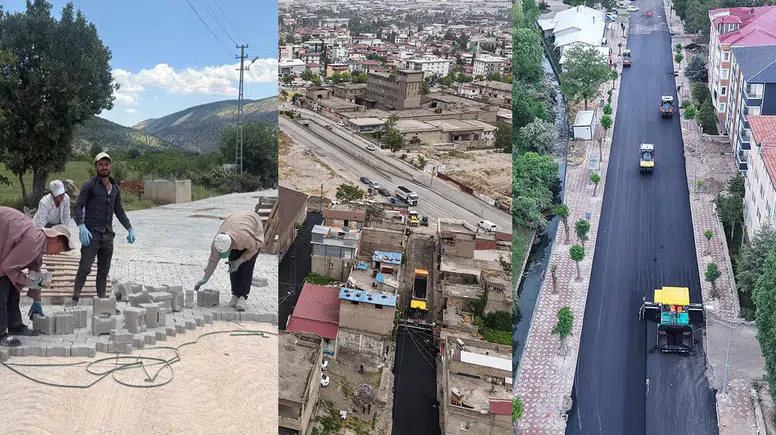 Kahramanmaraş’ın ilçelerde asfalt ve kilit parke çalışmaları sürüyor