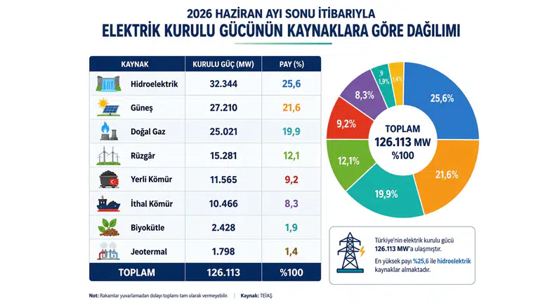 Türkiye’nin elektrik kurulu gücü 126 bin megavatı aştı